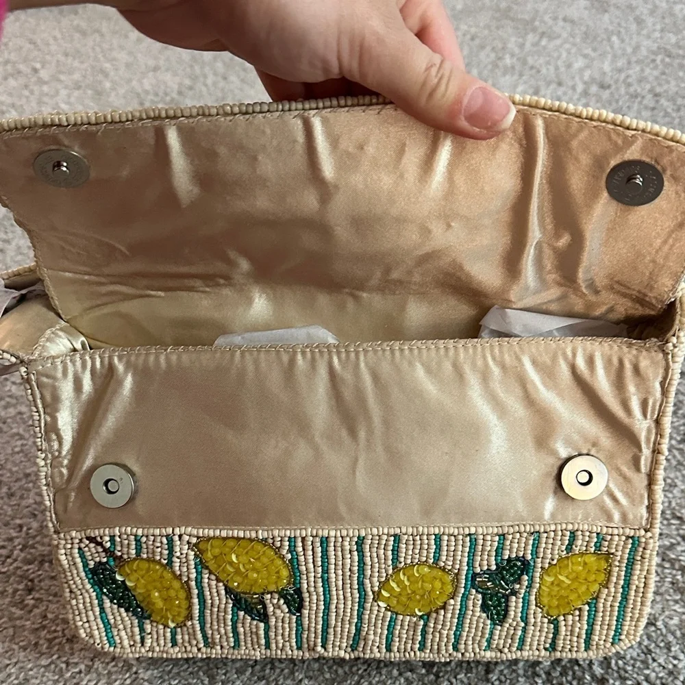 Handcrafted In India Lemon Embroidered Beaded Shoulder Bag - Picture 4 of 6